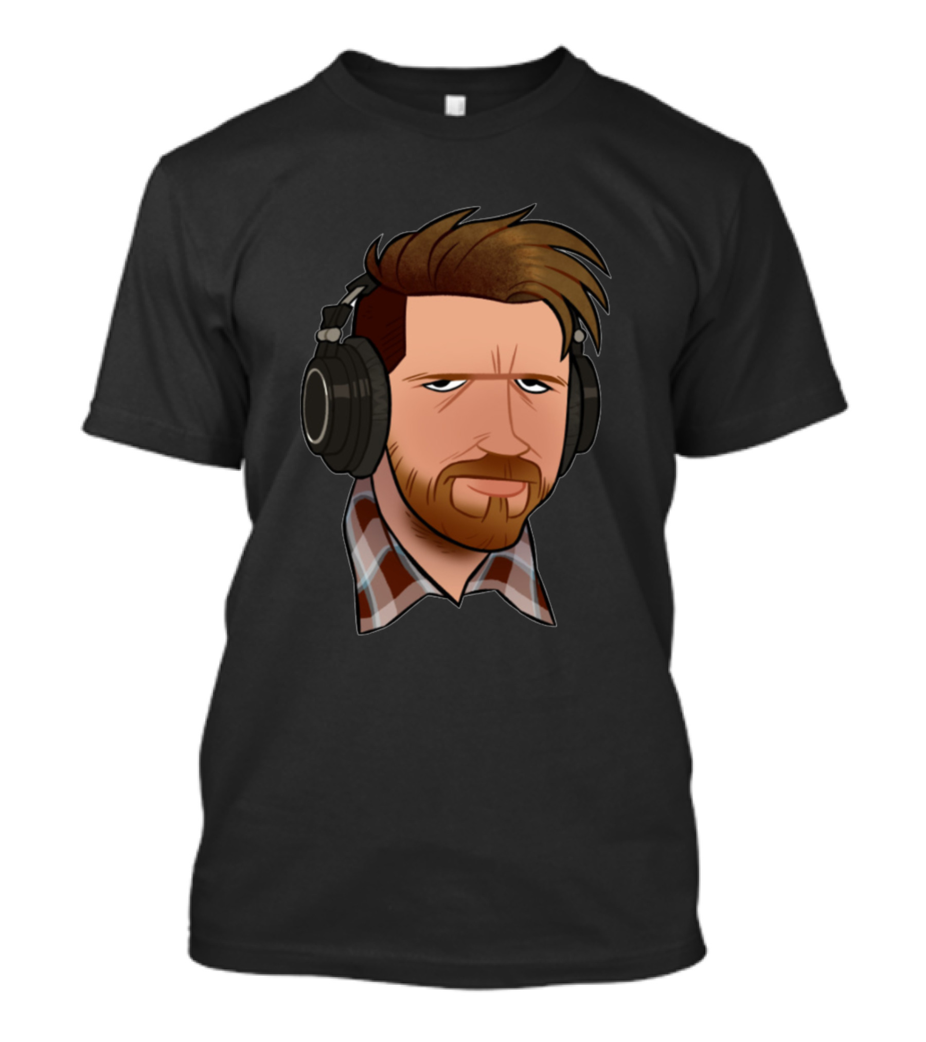John Wolfe Cartoon Headphones Plaid T-Shirt