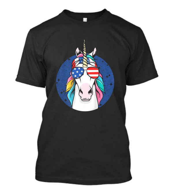 July 4Th USA Rainbow Unicorn Funny Patriotic American Flag Glasses T-Shirt