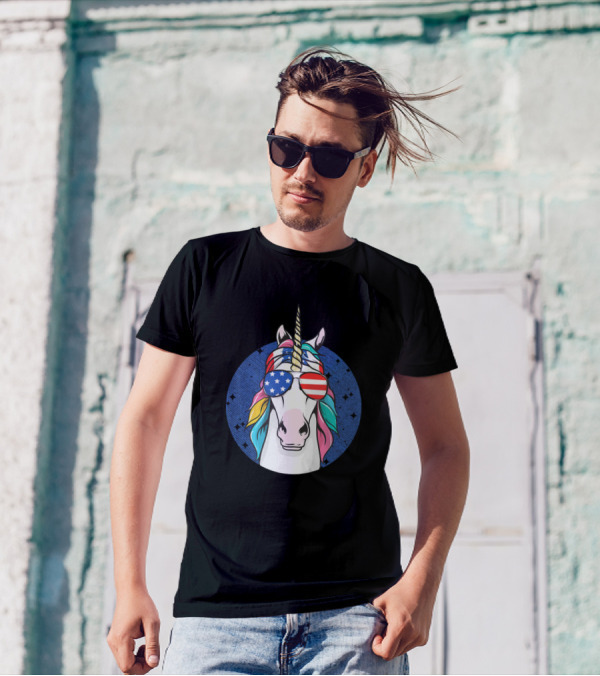 July 4Th USA Rainbow Unicorn Funny Patriotic American Flag Glasses T-Shirt