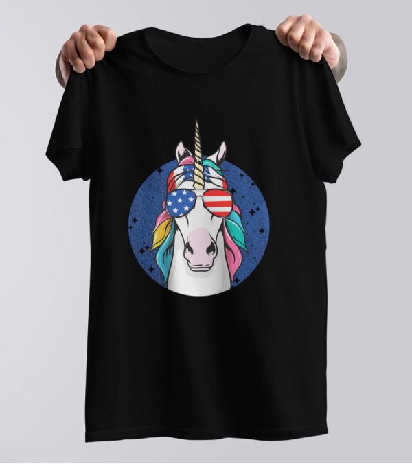 July 4Th USA Rainbow Unicorn Funny Patriotic American Flag Glasses T-Shirt
