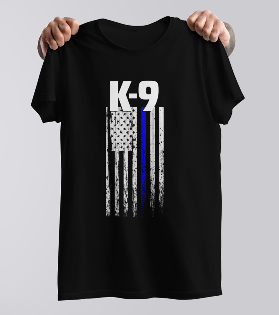 K-9 Police Officer USA Flag Thin Blue Line Leo Cops Law Enforcement T-Shirt