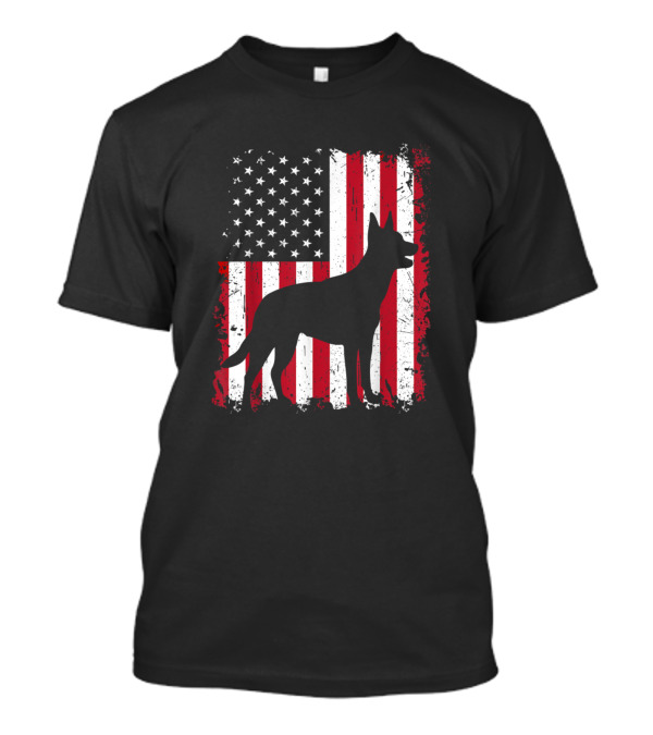 Kelpie Dog Silhouette With American Flag Fourth Of July USA Patriotic T-Shirt
