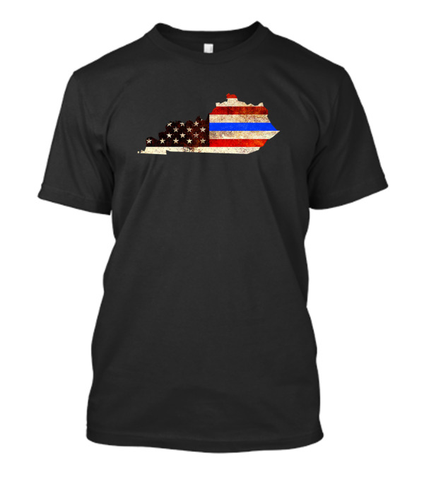Kentucky Thin Blue Line USA Flag Map T-Shirt