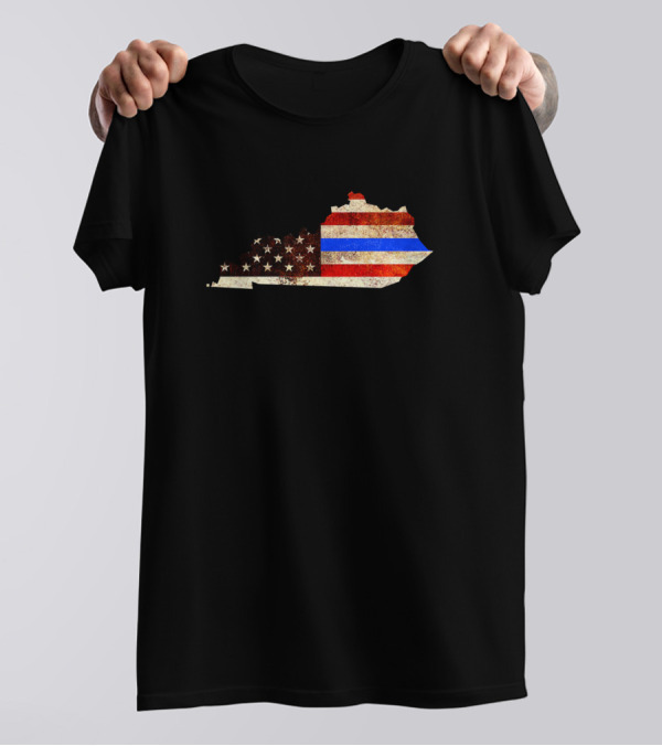 Kentucky Thin Blue Line USA Flag Map T-Shirt