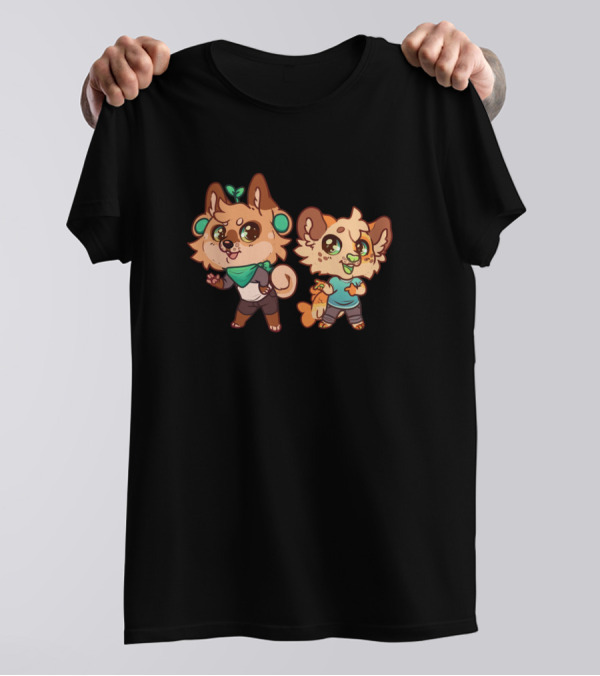 Leeoh And Ella Cute Cartoon Characters With Headphones And Scarf T-Shirt