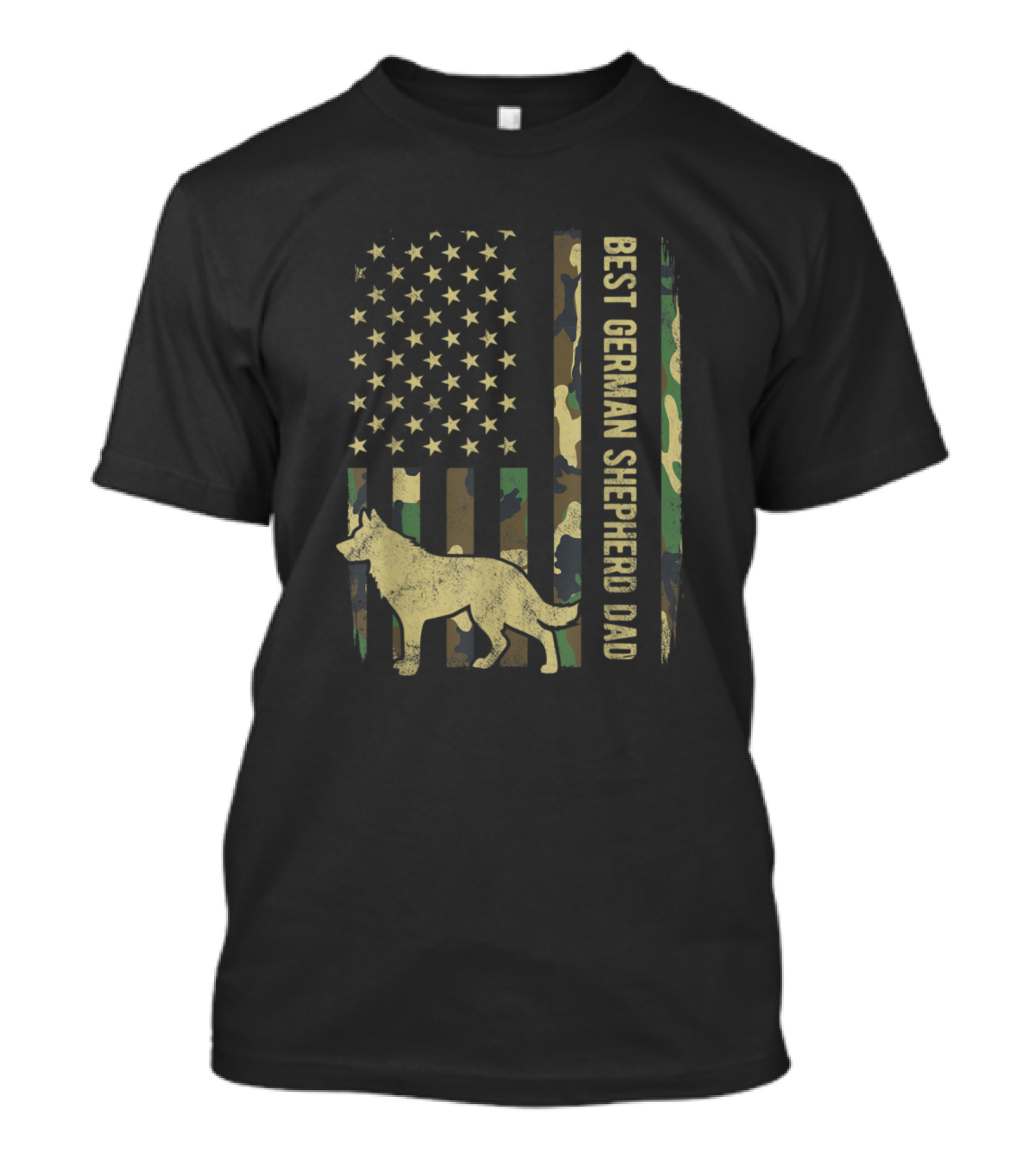 Best German Shepherd Dog Dad Camouflage American Flag T-Shirt