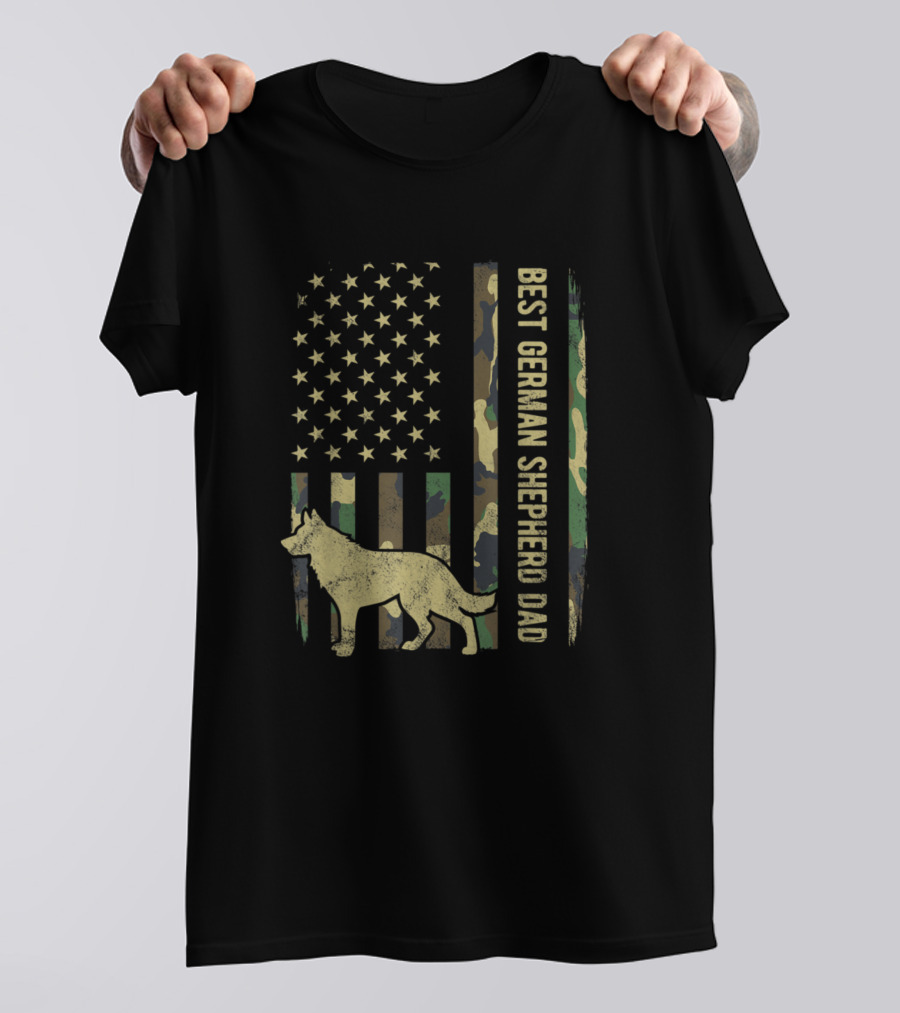 Best German Shepherd Dog Dad Camouflage American Flag T-Shirt