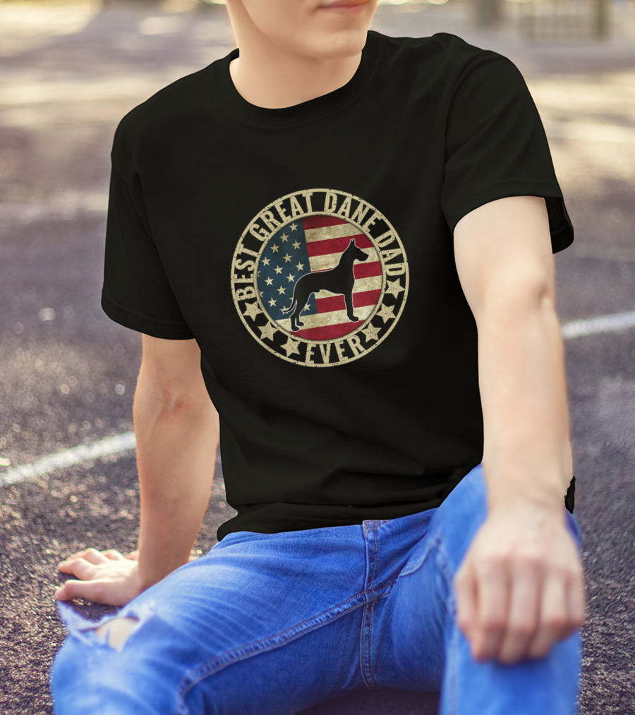 Best Great Dane Dad Ever Patriotic American Flag T-Shirt