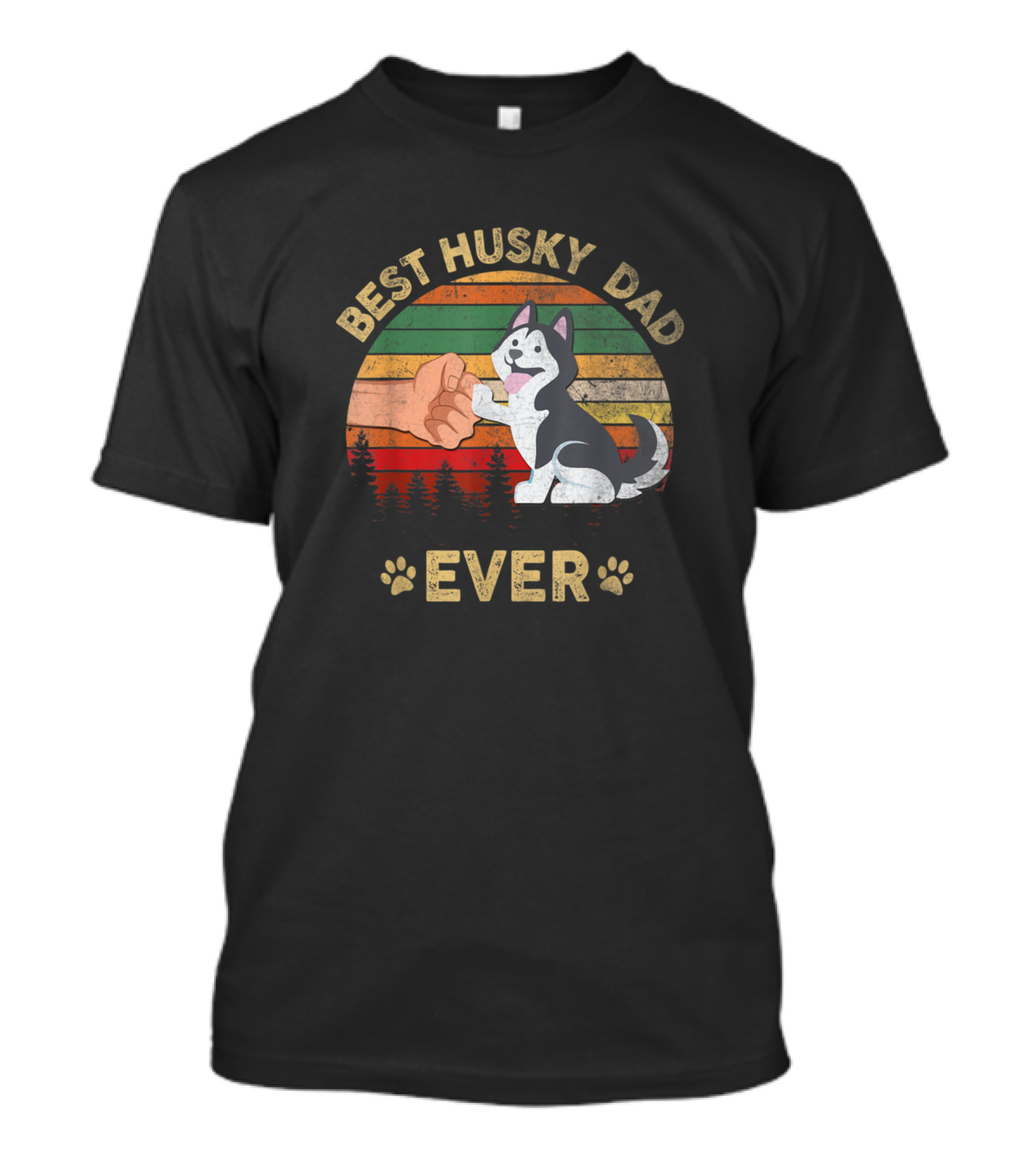 Best Husky Dad Ever Funny Vintage Sunset Fist Bump Paw Prints T-Shirt