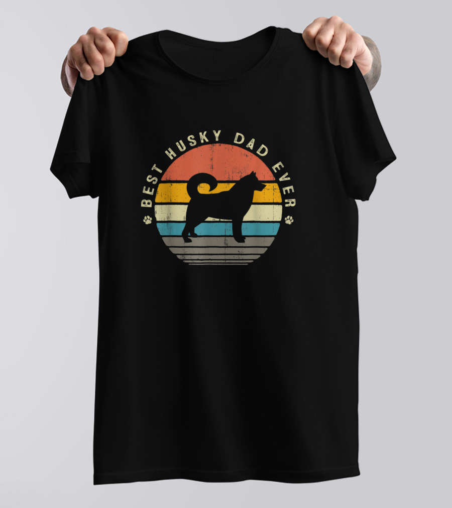 Best Husky Dad Ever Funny Siberian Husky Dog Vintage Sunset T-Shirt