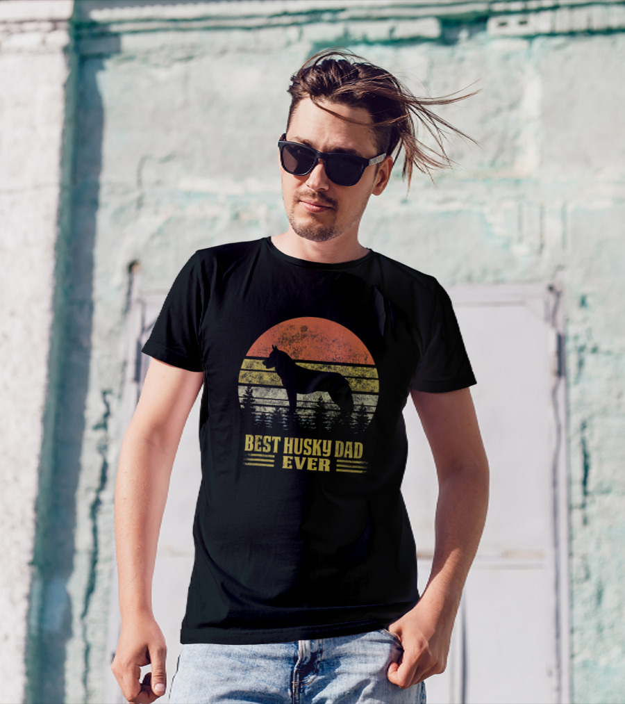 Best Husky Dad Ever Mens Retro Vintage Fathers Day T-Shirt