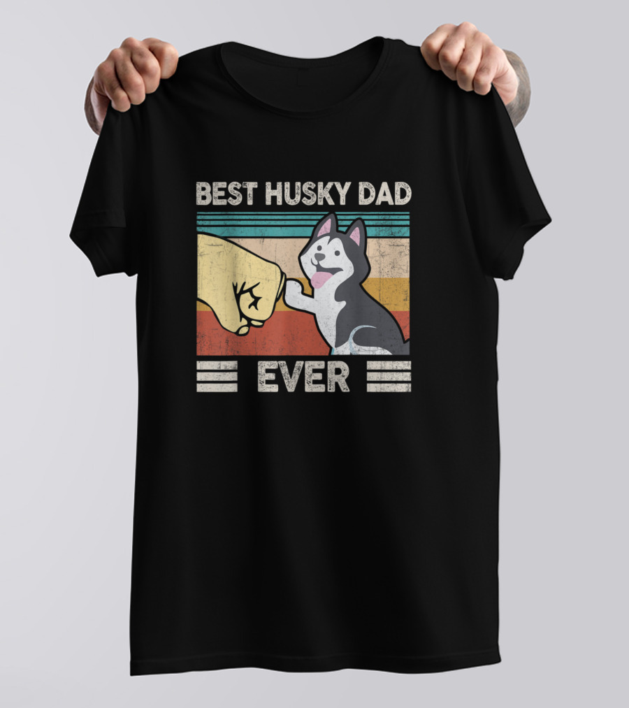 Best Husky Dad Ever Retro Vintage Fist Bump Dog Daddy T-Shirt