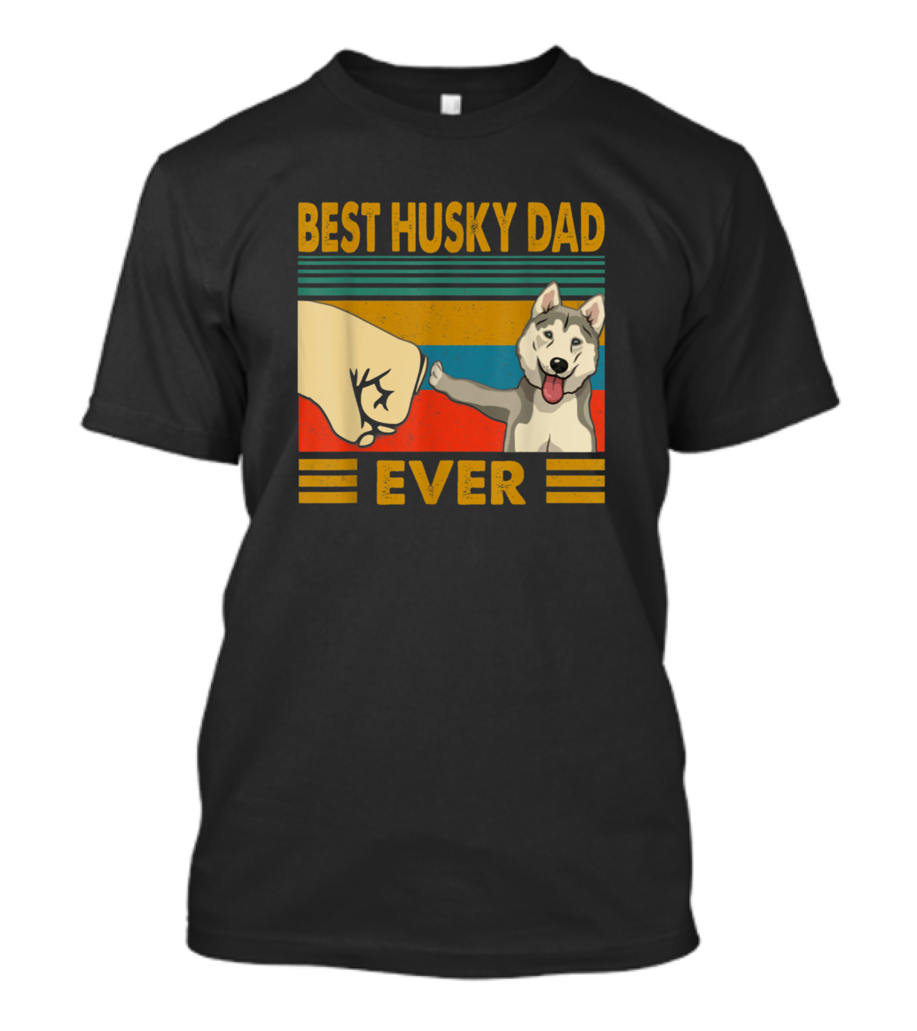 Mens Best Husky Dad Ever Fist Bump Retro Vintage Sunset T-Shirt