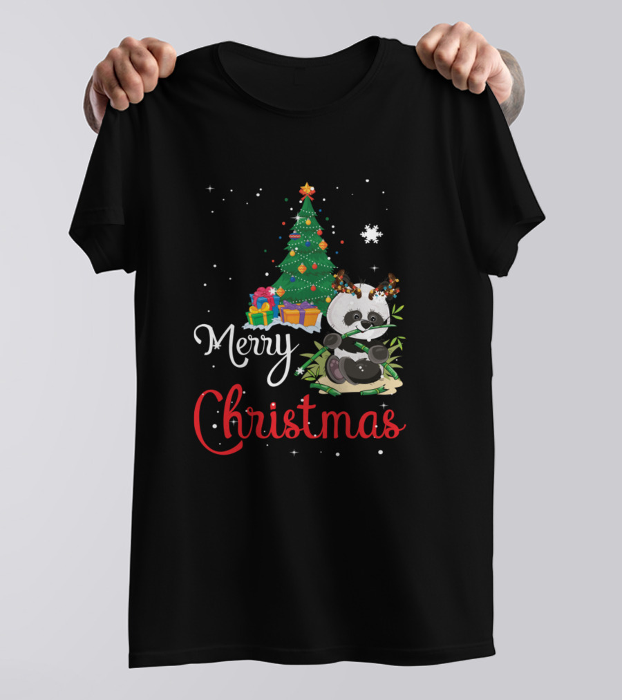 Merry Christmas Panda With Tree And Presents T-Shirt