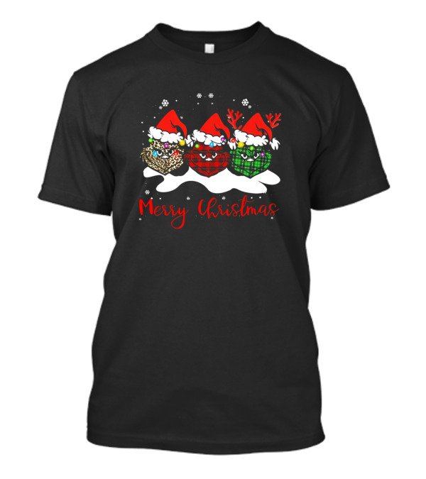Merry Christmas Cute Grinch Faces With Santa Hats And Leopard Plaid T-Shirt