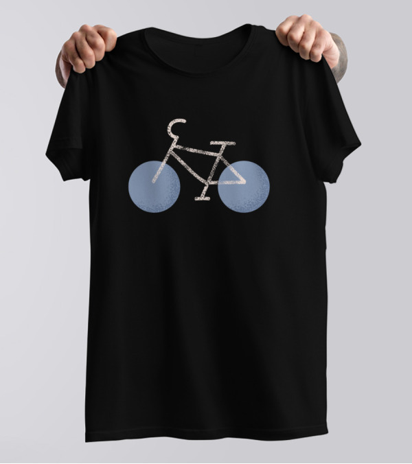 Minimalist Bicycle Outline With Blue Wheels T-Shirt