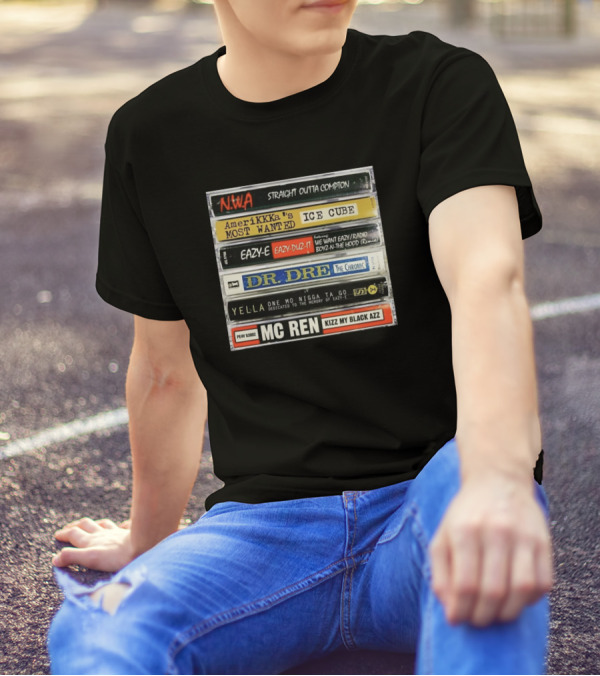 NWA Straight Outta Compton Ice Cube Dr. Dre The Chronic Eazy-E Yella MC Ren Cassette Tapes T-Shirt