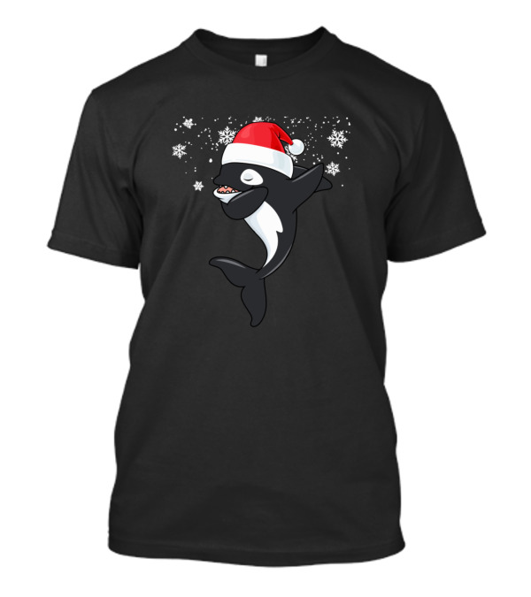 Orca Christmas Dabbing Killer Whale Santa Hat Snowflakes T-Shirt