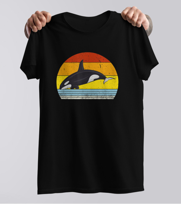 Orca Family Killer Whale Vintage Retro Sunset T-Shirt
