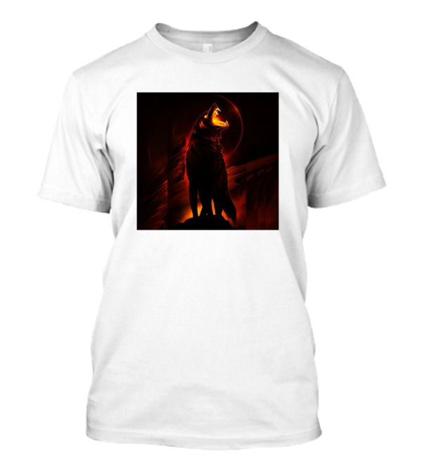 Ovcharka Caucasian Mountain Dog Fiery Wolf Howling Night Scene T-Shirt