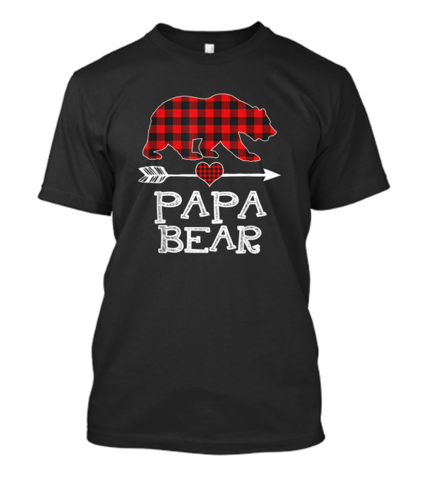 Papa Bear Red Plaid Buffalo Christmas Arrow Heart T-Shirt