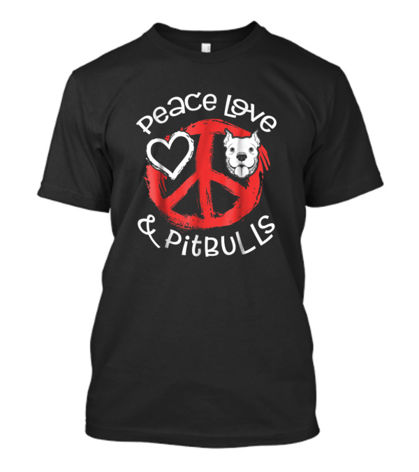 Peace Love And Pitbulls Heart Symbol With Pitbull Face T-Shirt