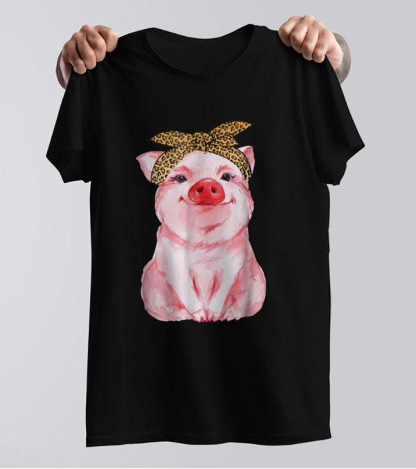 Pig Bandana Cute For Girl And Women With Leopard Print Headband T-Shirt