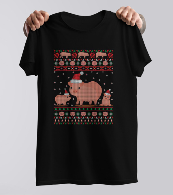 Ugly Christmas Sweater Pig Family Holiday Farm Animal T-Shirt