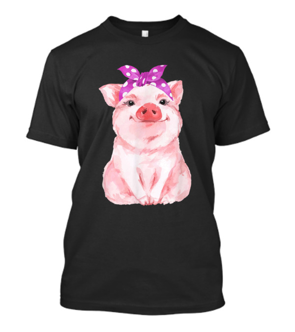 Pig With Purple Polka Dot Bandana For Girl T-Shirt