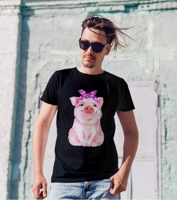 Pig With Purple Polka Dot Bandana For Girl T-Shirt