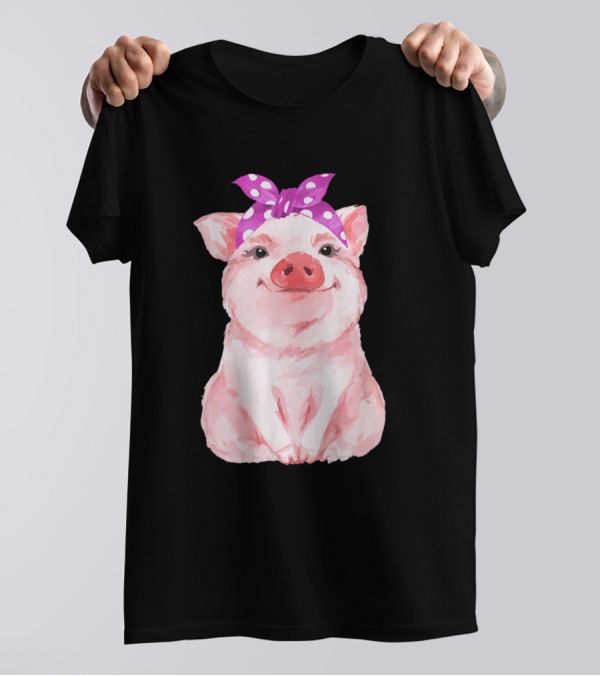 Pig With Purple Polka Dot Bandana For Girl T-Shirt