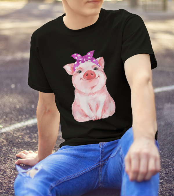 Pig With Purple Polka Dot Bandana For Girl T-Shirt