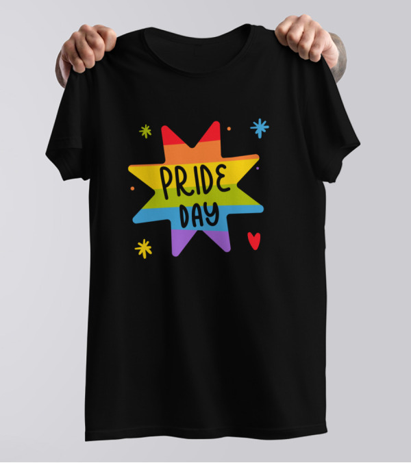 Pride Day Rainbow Star With Colorful Hearts And Stars T-Shirt