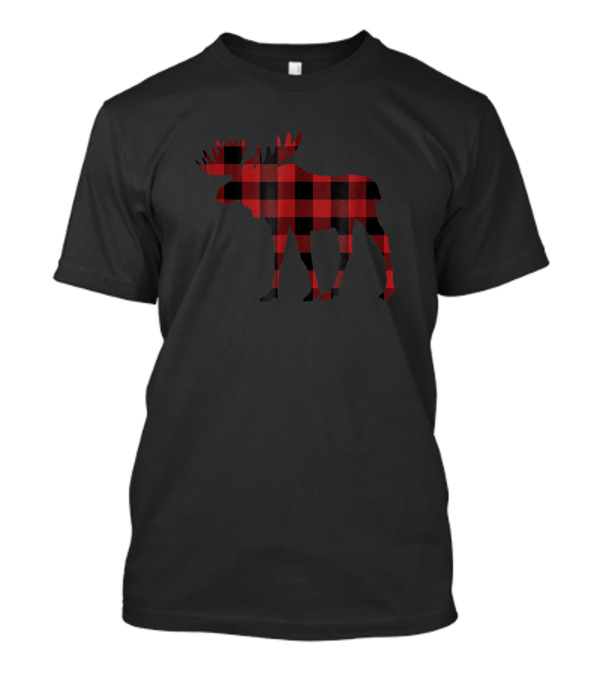 Red And Black Buffalo Plaid Moose Silhouette Christmas Flannel T-Shirt
