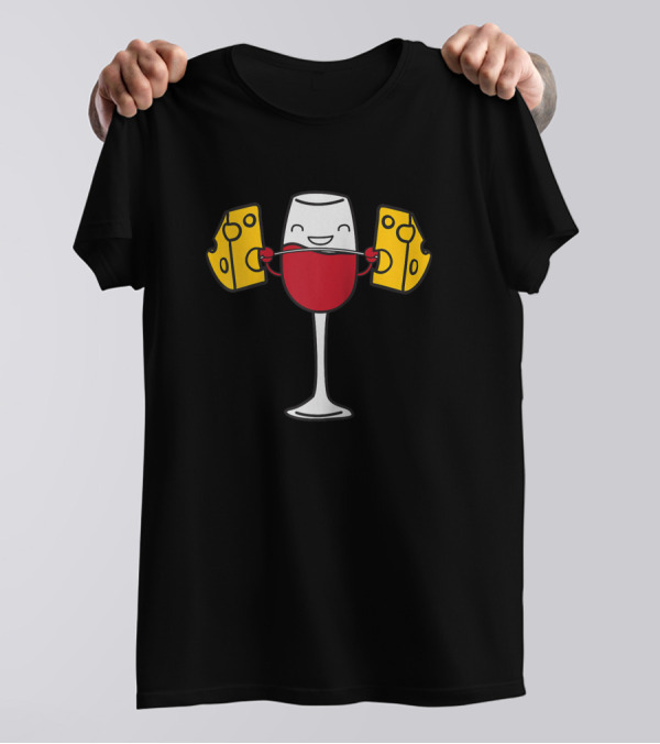 Red Wine Lifting Cheese Funny Barbell Snatch Squat T-Shirt