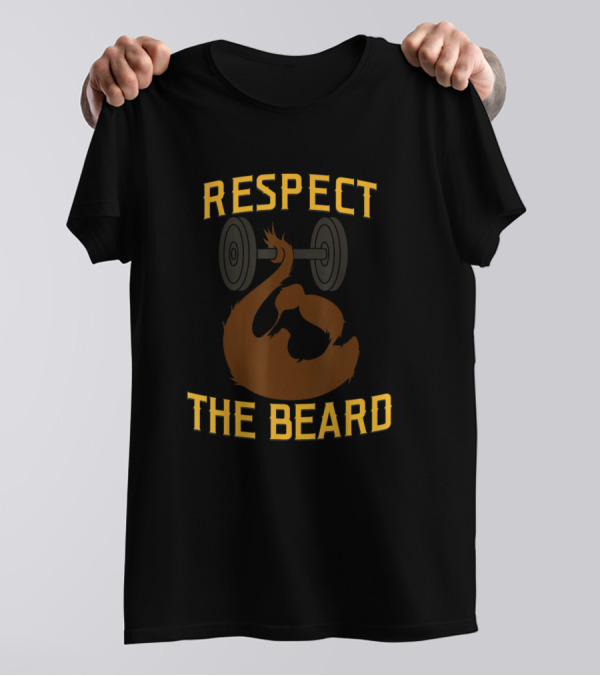 Respect The Beard Weight Lifting Barbell Motif T-Shirt
