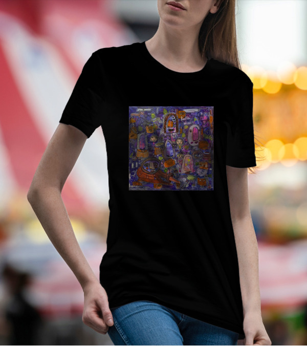 Whimsical Faces And Abstract Patterns In Mixed Colors T-Shirt