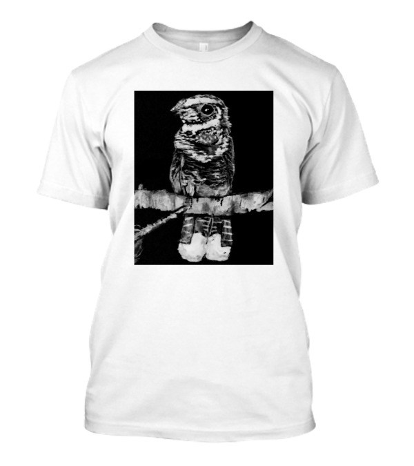 Whippoorwill Bird Perched On Branch In Monochrome Drawing T-Shirt