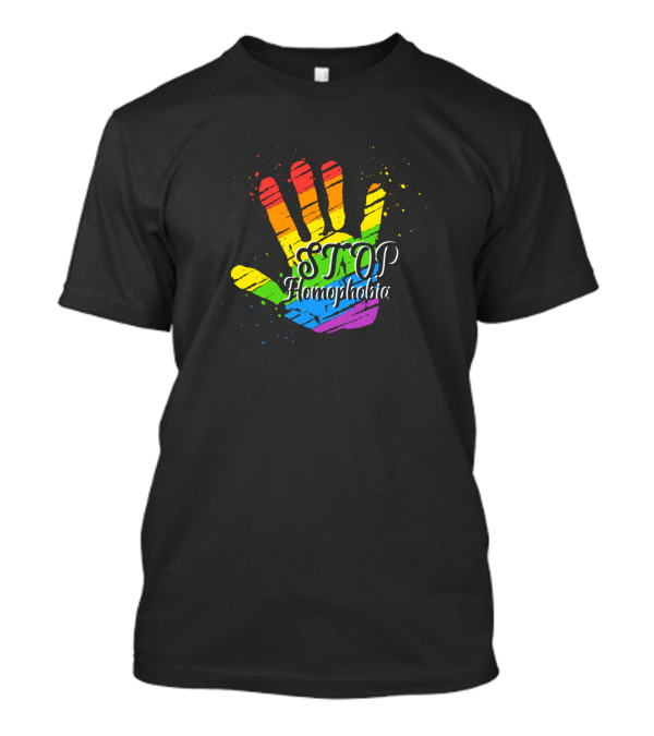 STOP Homophobia Rainbow Handprint Rights T-Shirt