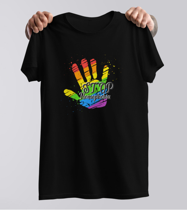 STOP Homophobia Rainbow Handprint Rights T-Shirt