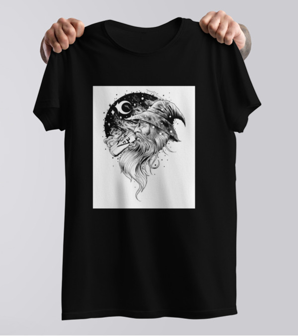 Old Man Wizard Drinking Beer Under Moon T-Shirt