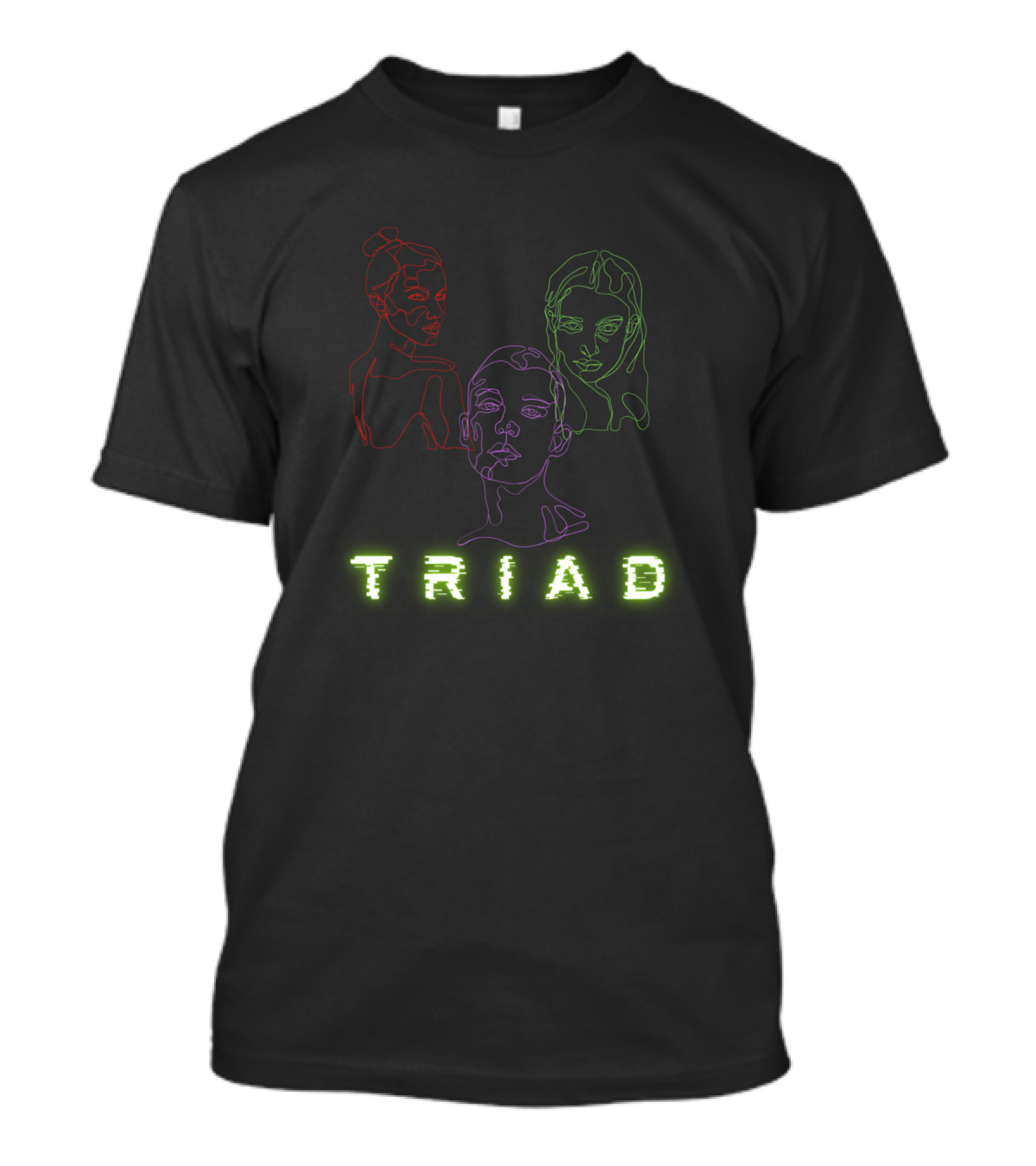 Triad Love Relationship Tree Way Romance Line Art Faces T-Shirt