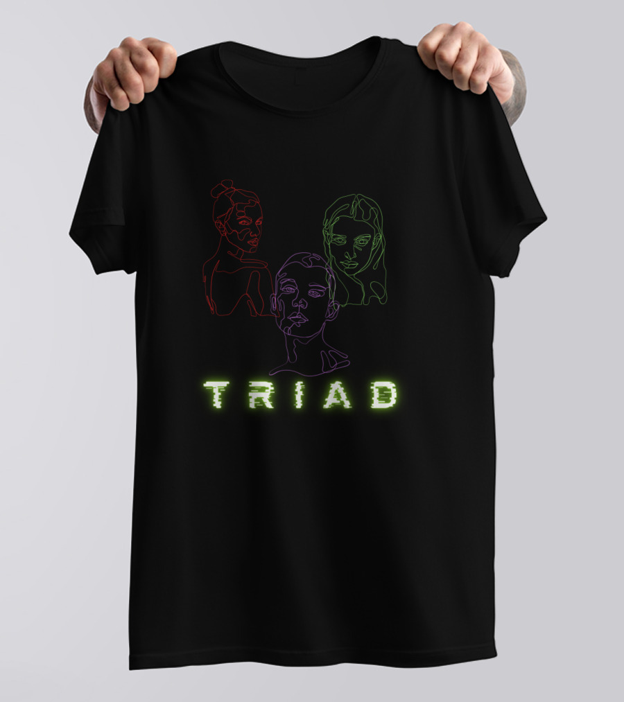 Triad Love Relationship Tree Way Romance Line Art Faces T-Shirt