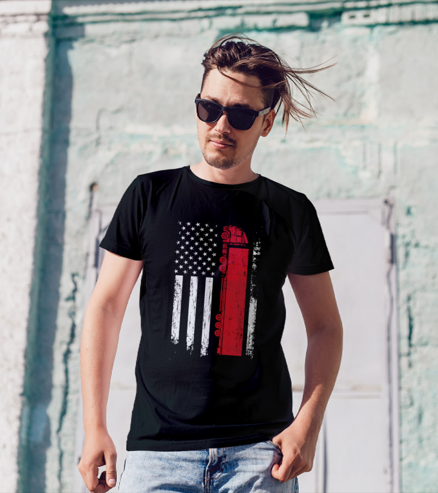 American Flag Semi Truck Driver 18 Wheeler Truck Symbolic T-Shirt