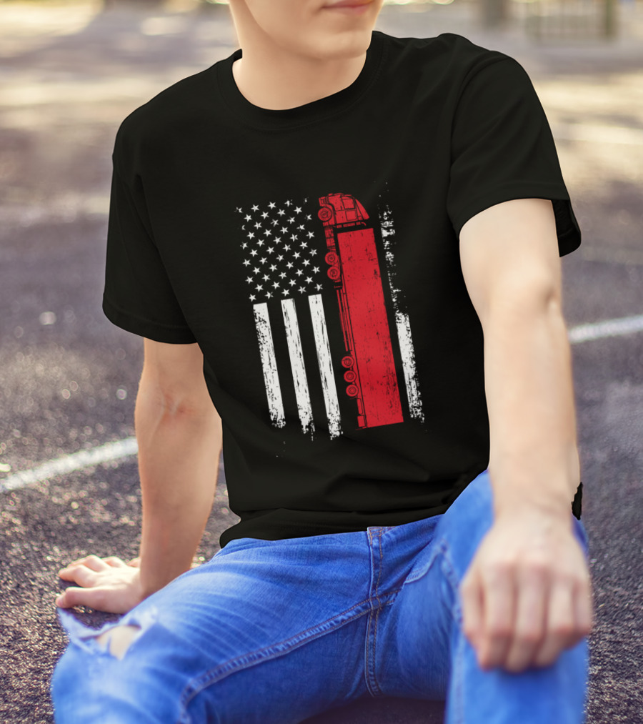American Flag Semi Truck Driver 18 Wheeler Truck Symbolic T-Shirt