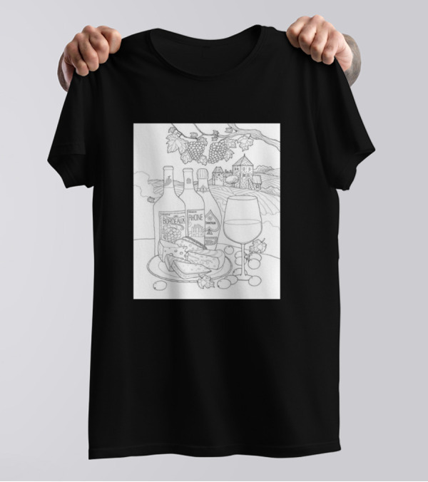 Bordeaux Rhone Wine And Cheese Vineyard Scene T-Shirt