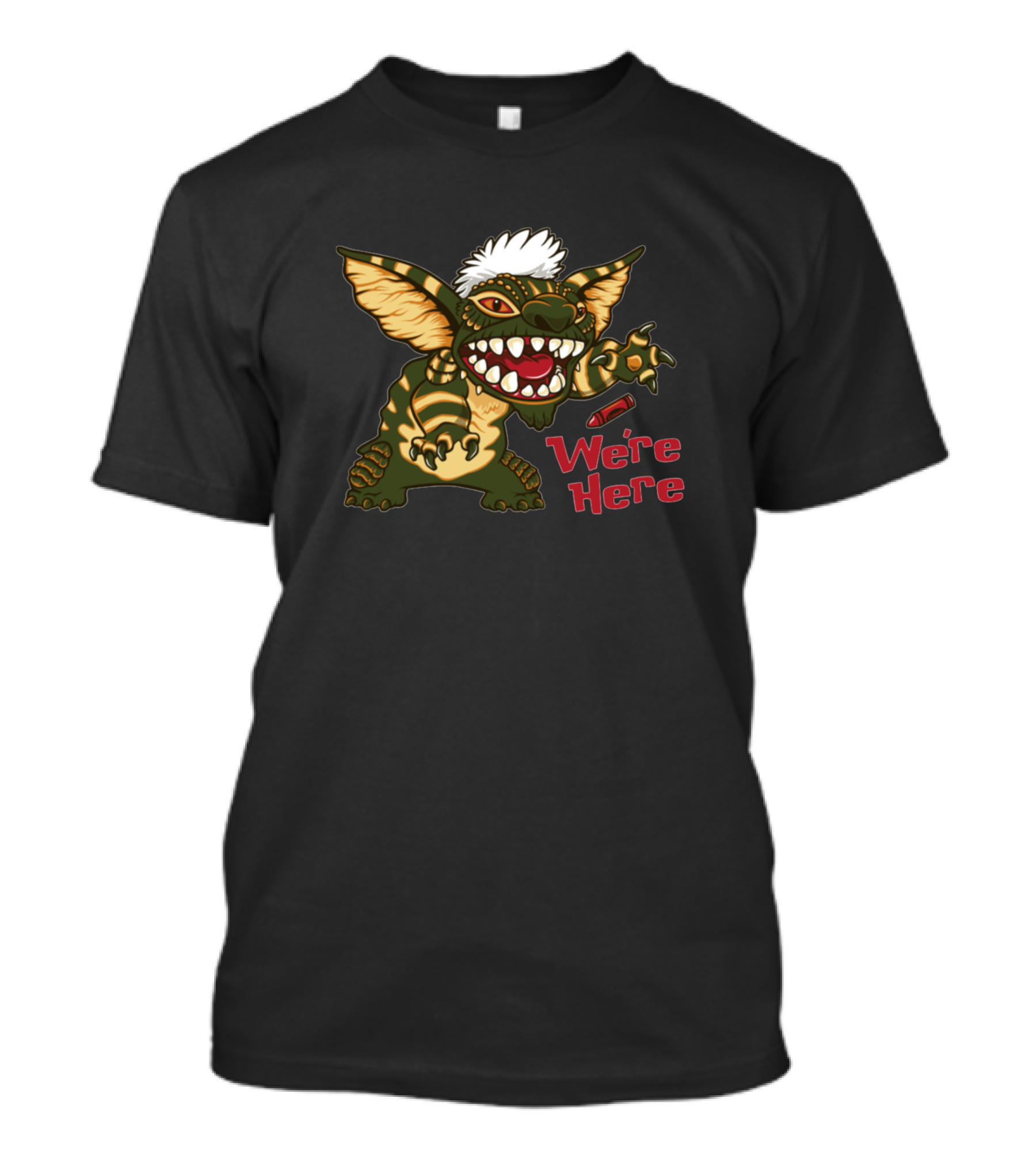 We're Here Gremlins Stripe Stitch 80s Cult Movie T-Shirt