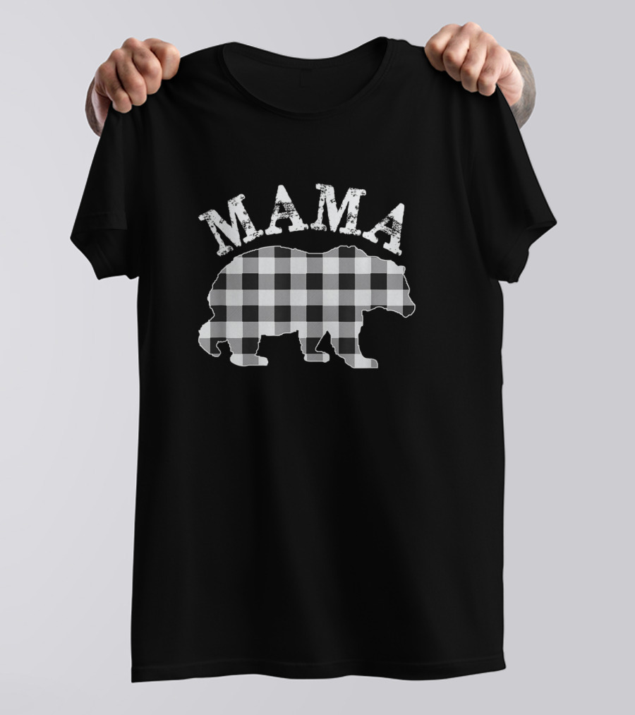 White Plaid Mama Bear Buffalo Check T-Shirt