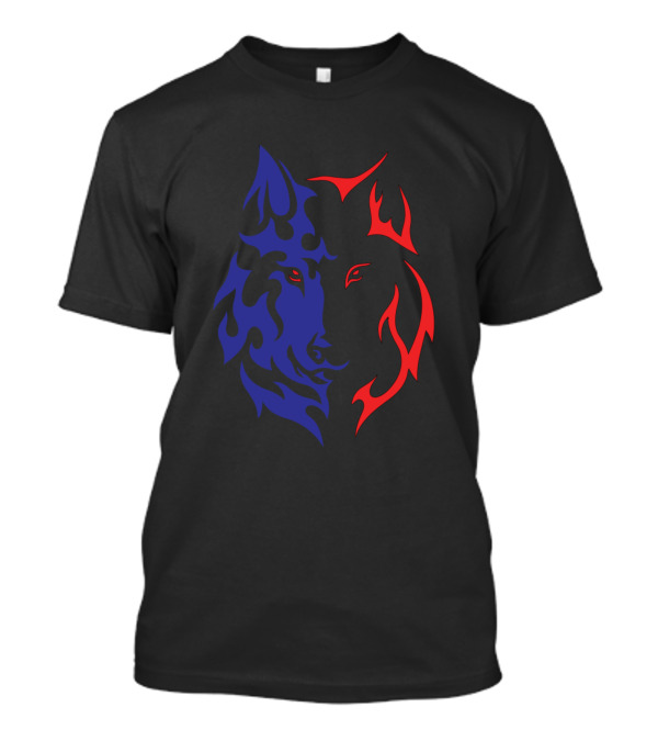 Wolf Face Tattoo Red Blue Flame Split T-Shirt