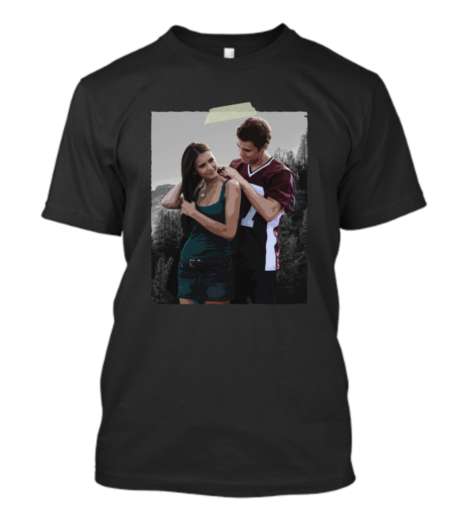 Stefan Salvatore Elena Gilbert Stelena Football Jersey Forest Background T-Shirt